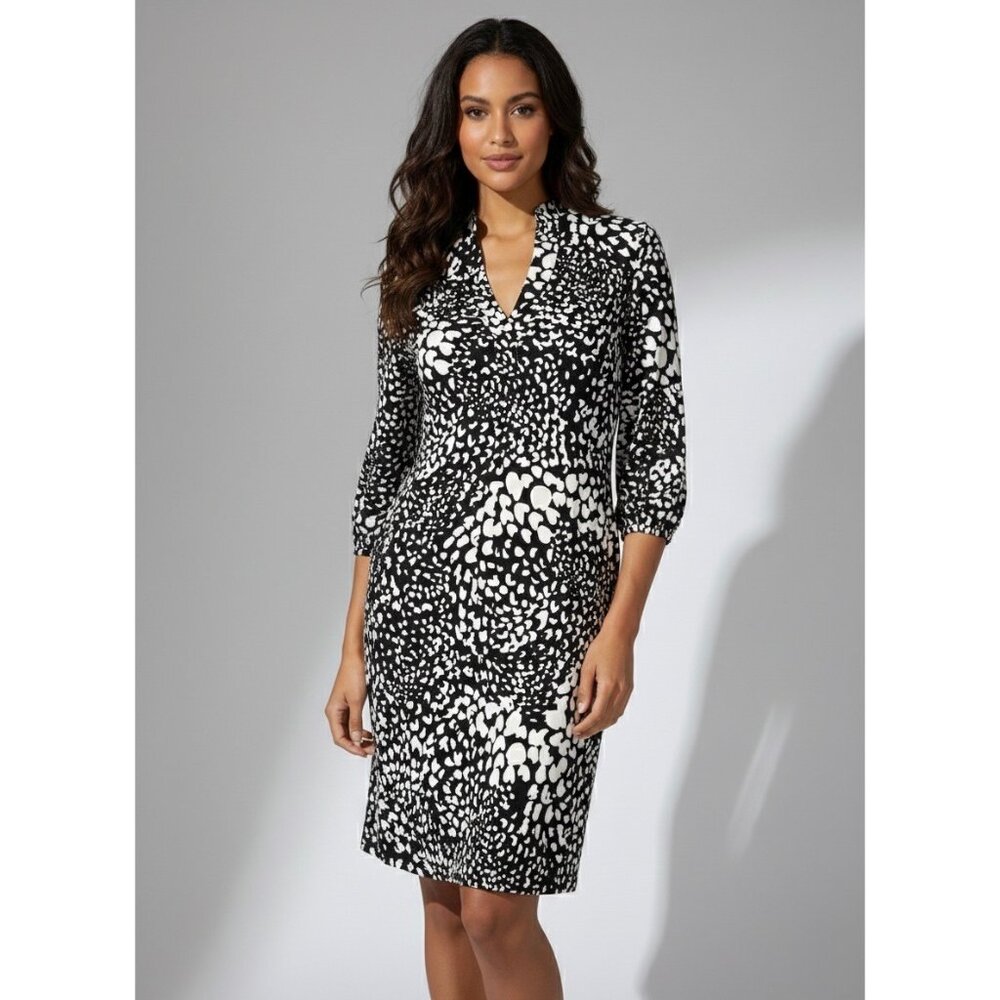 Banana Republic Black White Shift Dress S | 3/4 Sleeve Office Siren V-Neck Mod